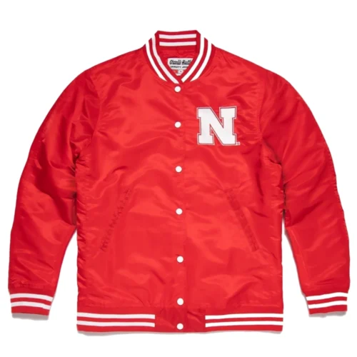 Nebraska Cornhuskers Monogram Logo Full-Snap Satin Varsity Jacket - Red