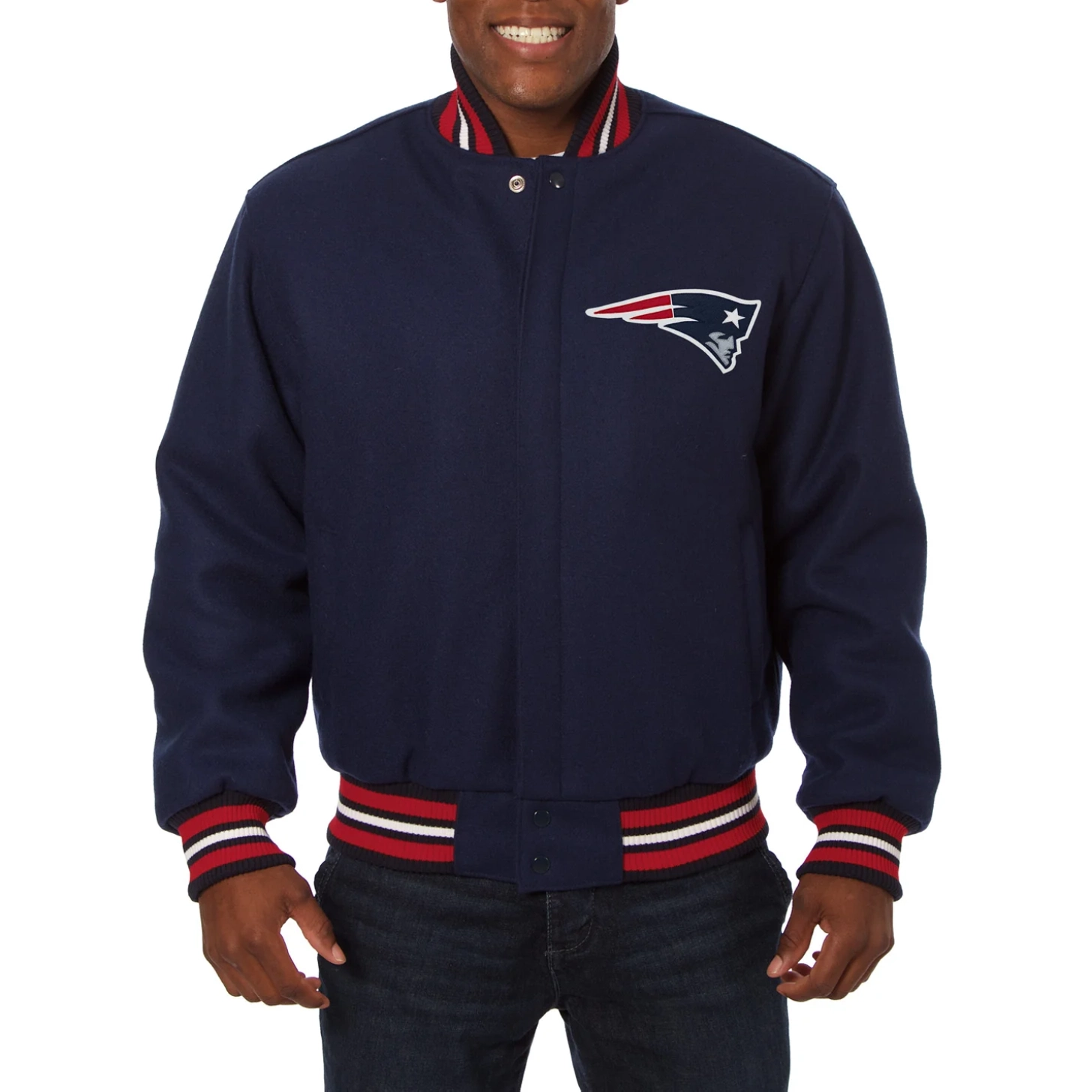 New England Patriots One Color Navy Full Wool Varsity Jacket