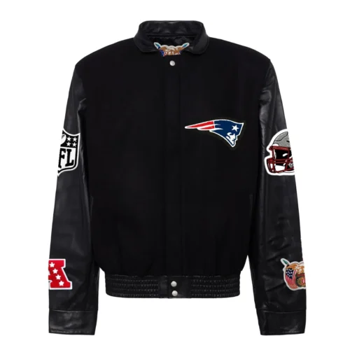 New England Patriots Jeff Hamilton Black Wool & Leather Varsity Jacket
