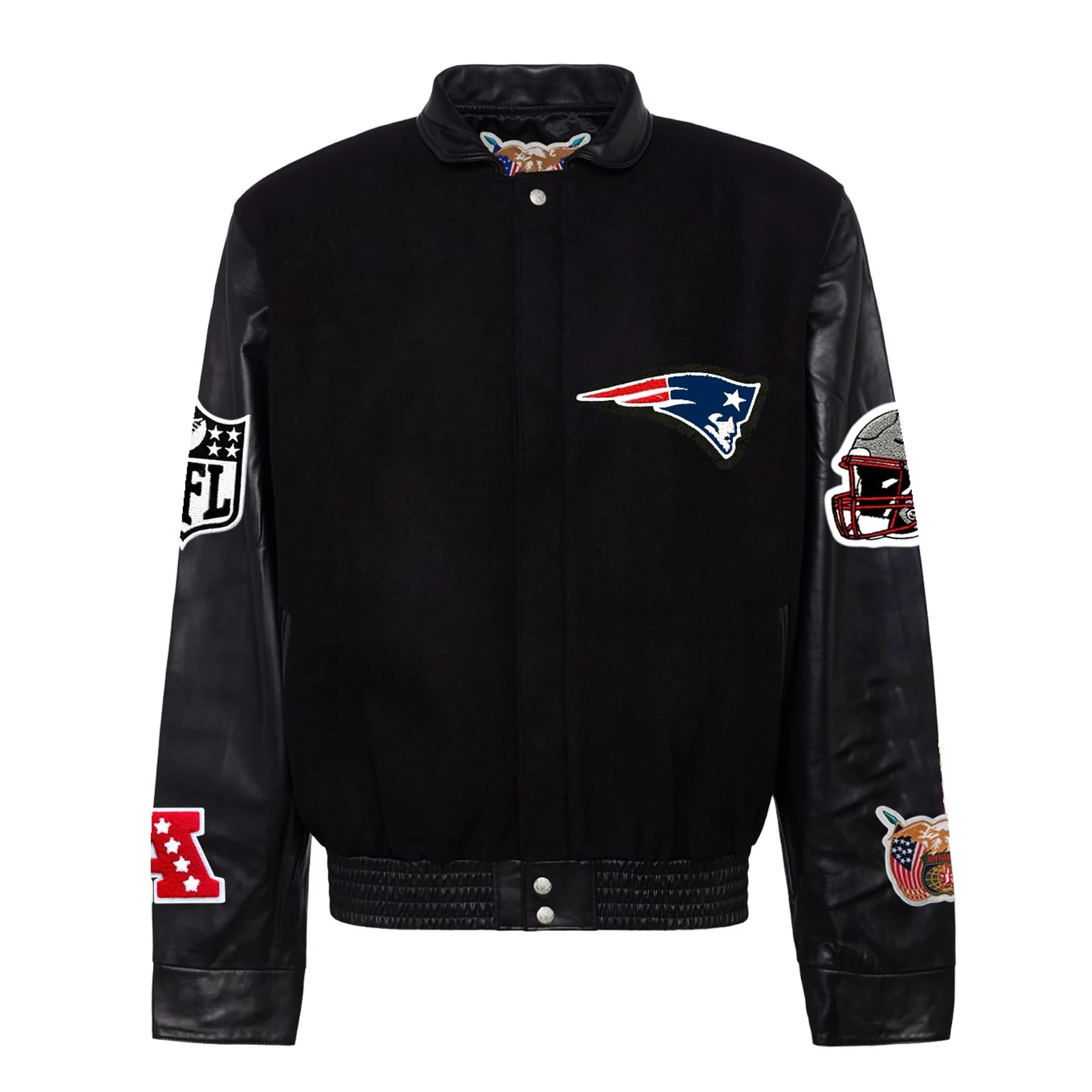 New England Patriots Jeff Hamilton Black Wool & Leather Varsity Jacket