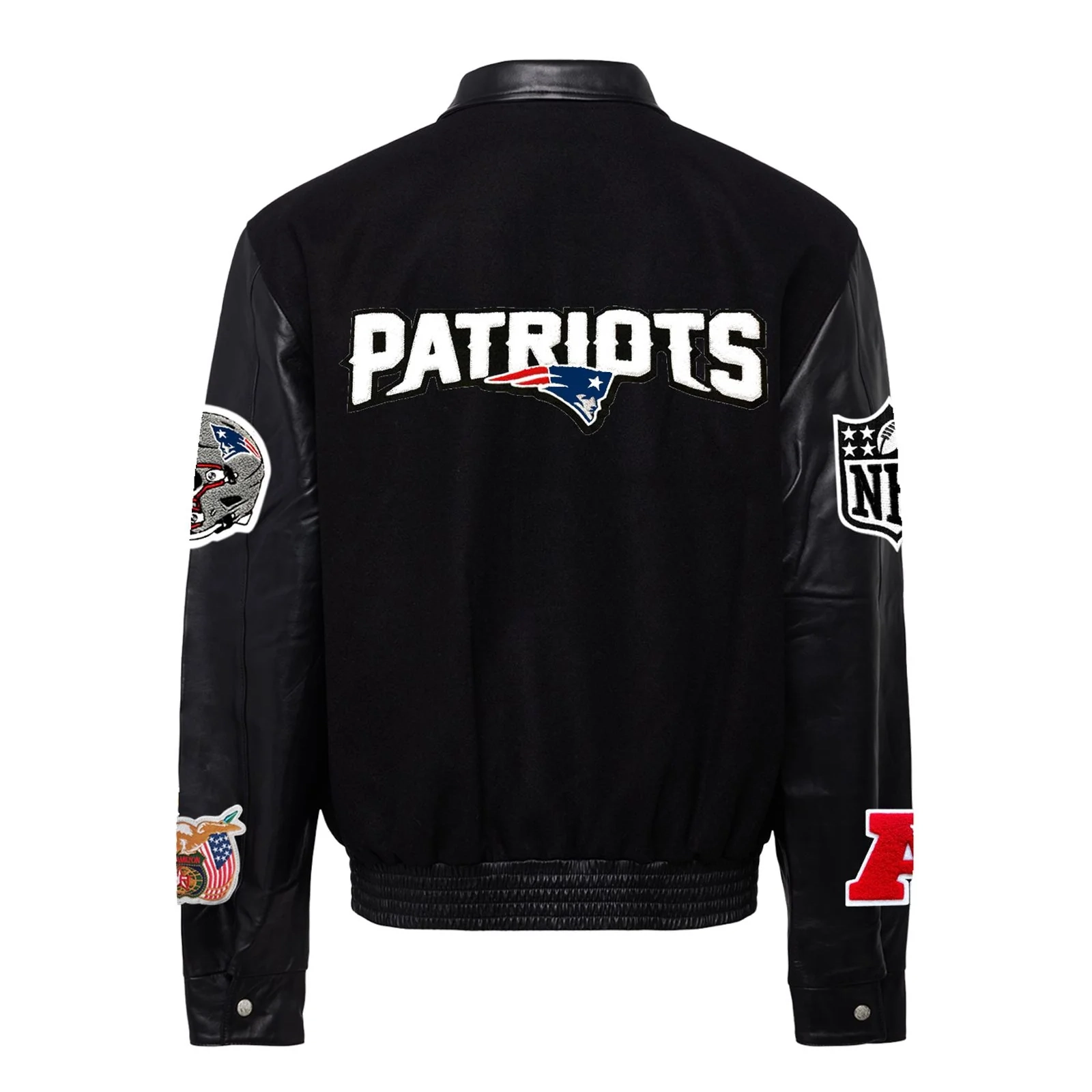New England Patriots Jeff Hamilton Black Wool & Leather Varsity Jacket - Image 2