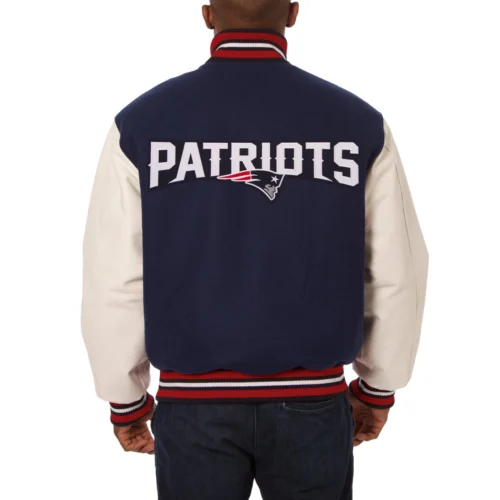 Alternative view of New England Patriots Two Tone Navy/White Wool & Leather Varsity Jacket