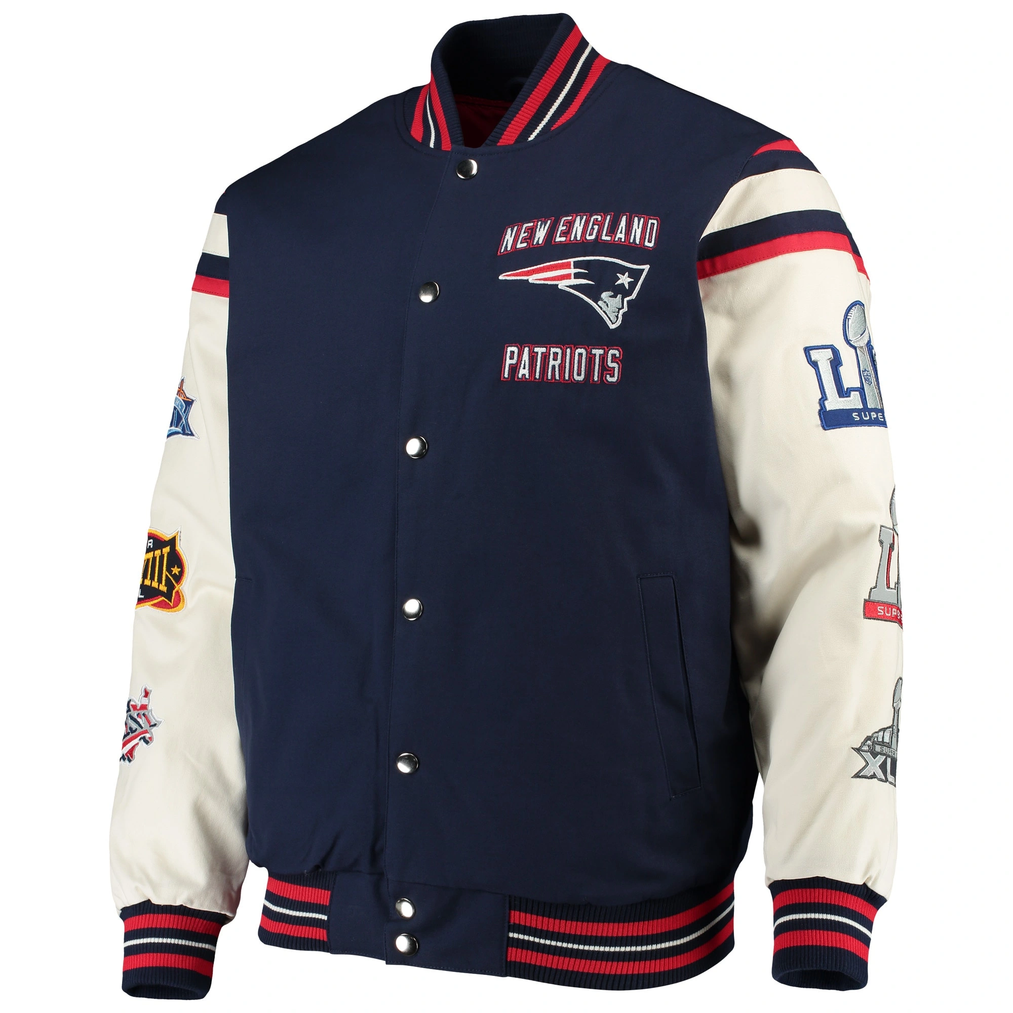 New England Patriots Victory Formation Commemorative Full-Snap Navy/White Varsity Jacket