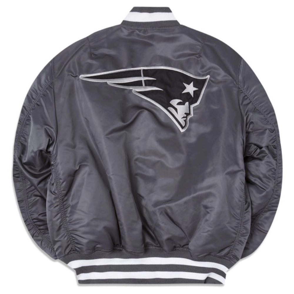 New England Patriots Ma-1 Bomber Satin Grey Varsity Jacket - Image 2