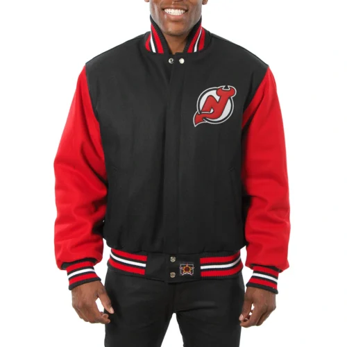 New Jersey Devils Handmade Two Tone Wool Varsity Black/Red Jacket