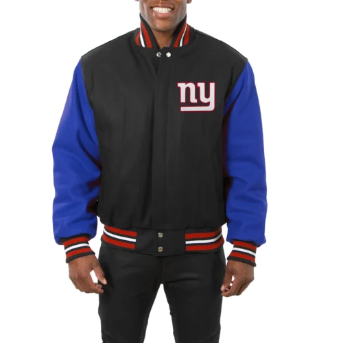 New York Giants Handmade Two Tone Black/Blue Wool Varsity Jacket