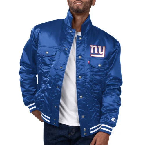 New York Giants Silver Tab Trucker Varsity Blue Satin Jacket