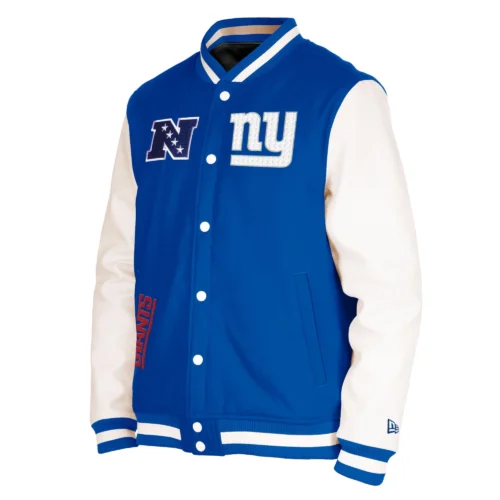 New York Giants Third Down Full-Snap Blue/White Wool & Leather Varsity Jacket