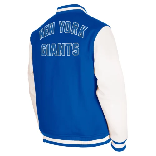 Alternative view of New York Giants Third Down Full-Snap Blue/White Wool & Leather Varsity Jacket