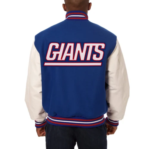 Alternative view of New York Giants Two Tone Blue/White Real Wool & Leather Jacket