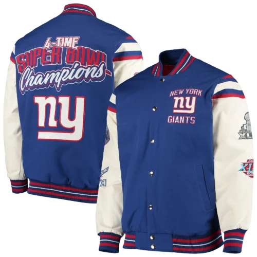 New York Giants Victory Formation Commemorative Full-Snap Blue/White Wool/Leather Varsity Jacket - Image 3