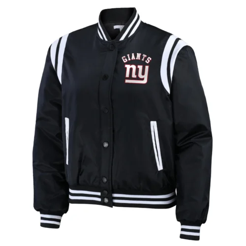 New York Giants Women's Full-Snap Bomber Black Satin Jacket
