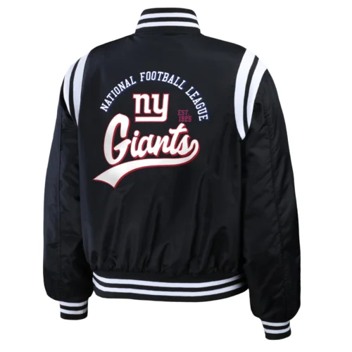 Alternative view of New York Giants Women's Full-Snap Bomber Black Satin Jacket