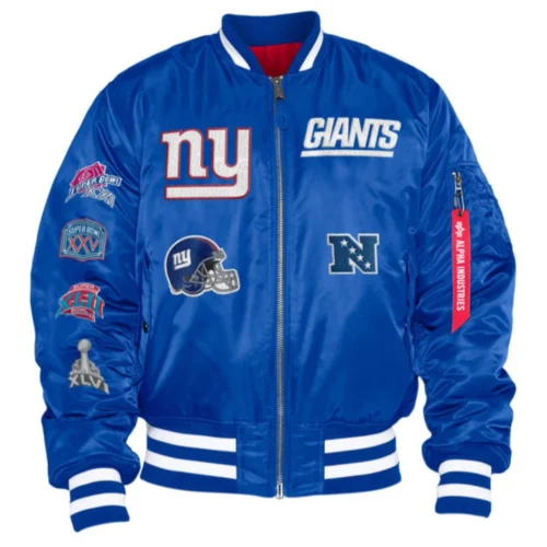New York Giants  Ma-1 Bomber Blue Leather Varsity Jacket