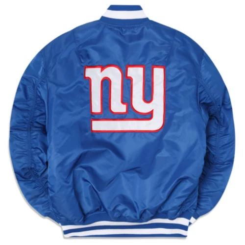 Alternative view of New York Giants  Ma-1 Bomber Blue Leather Varsity Jacket
