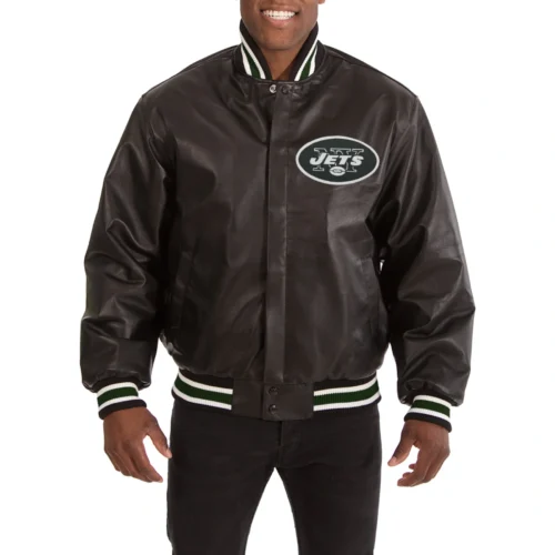 New York Jets Black Full Leather Varsity Jacket