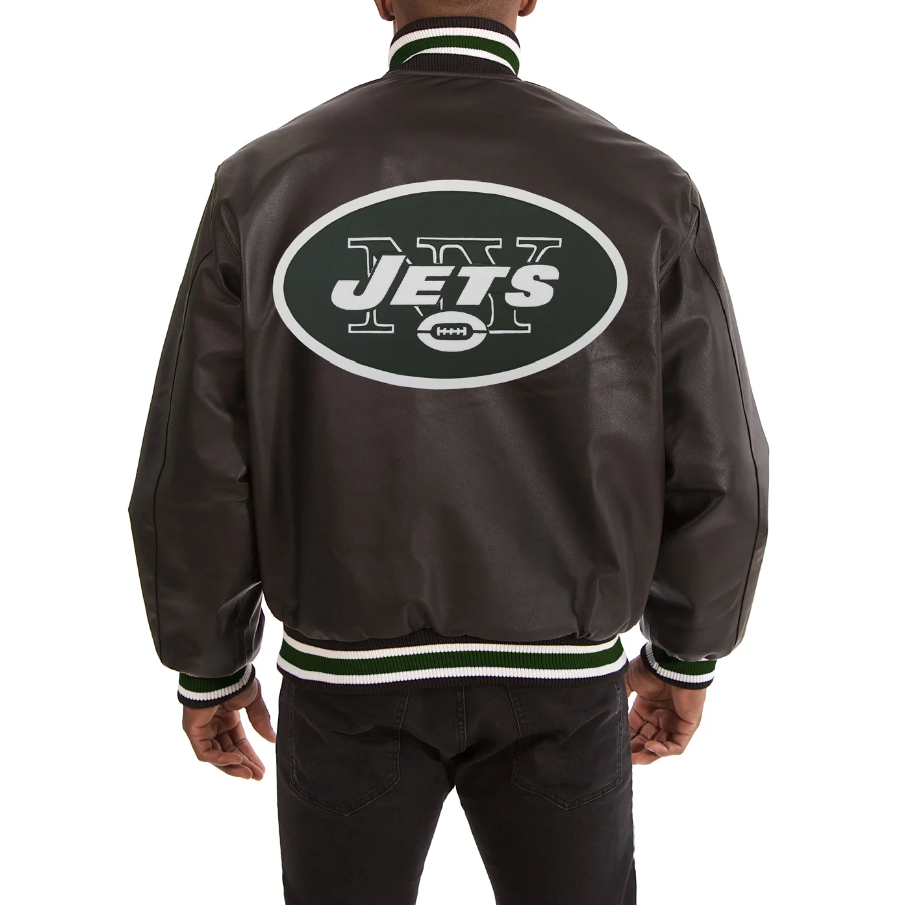 New York Jets Black Full Leather Varsity Jacket - Image 2