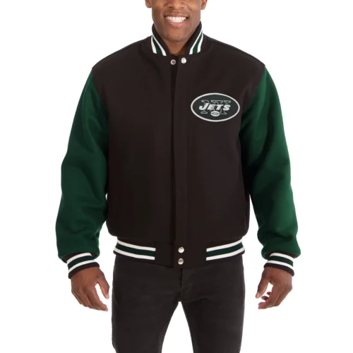 New York Jets Handmade Two Tone Black/Green Wool Varsity Jacket
