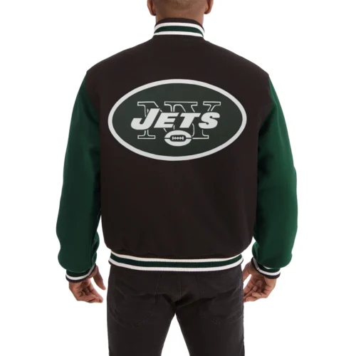 Alternative view of New York Jets Handmade Two Tone Black/Green Wool Varsity Jacket