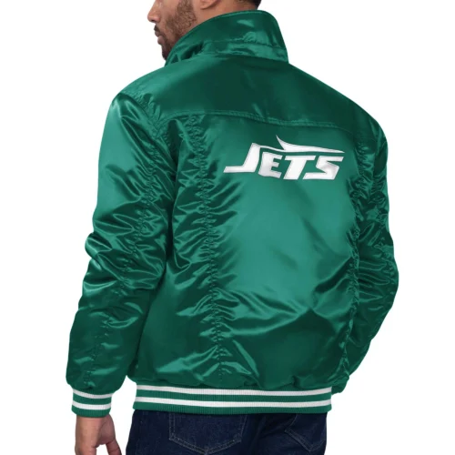 Alternative view of New York Jets Silver Tab Satin Varsity Green Satin Trucker Jacket