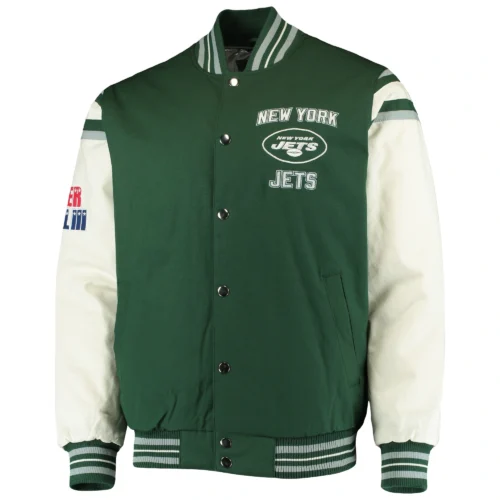 New York Jets Victory Formation Commemorative Full-Snap Green/White Wool & Leather Varsity Jacket