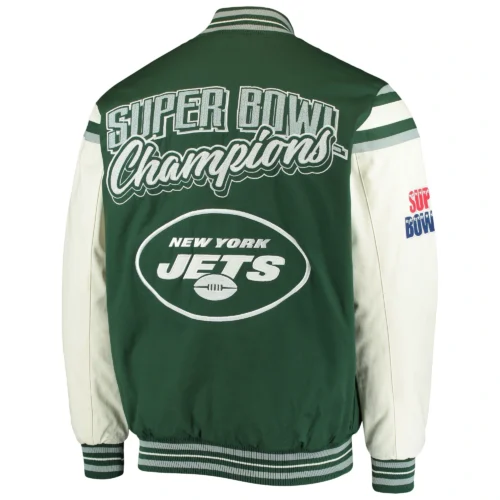 Alternative view of New York Jets Victory Formation Commemorative Full-Snap Green/White Wool & Leather Varsity Jacket