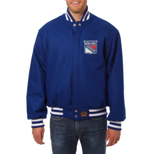 New York Rangers One Color Blue Wool Varsity Jacket