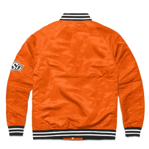 Alternative view of Oklahoma State Cowboys Script Full-Snap Orange Satin Varsity Jacket
