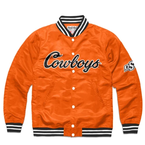 Oklahoma State Cowboys Script Full-Snap Orange Satin Varsity Jacket
