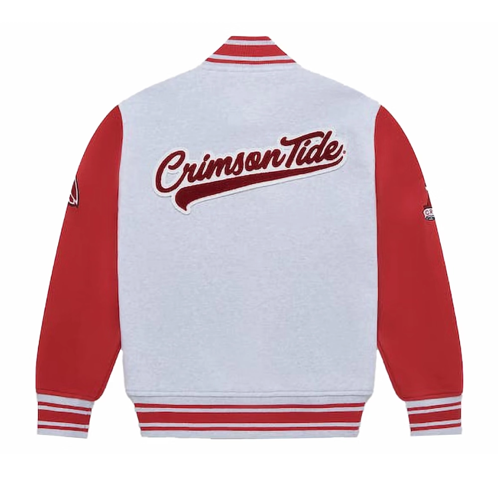 OVO x NCAA Alabama Crimson Tide Full-Snap White/Red Wool Varsity Jacket - Image 2