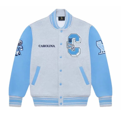 North Carolina Tar Heels Full-Snap White/Blue Wool Varsity Jacket