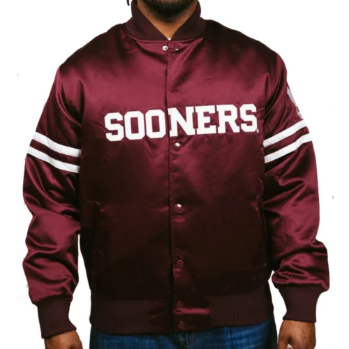 Alternative view of Oklahoma Sooners Full-Snap Bomber Varsity Jacket - Maroon