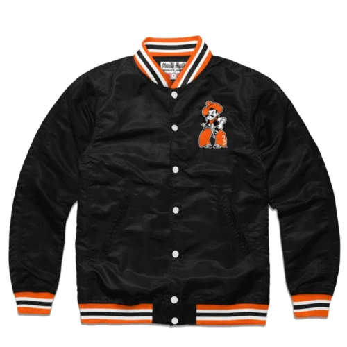 Oklahoma State Cowboys Logo Full-Snap Satin Varsity Jacket - Black