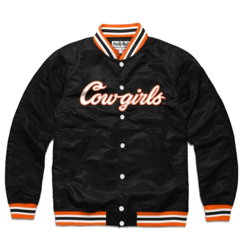 Oklahoma State Cowboys Full-Snap Satin Bomber Varsity Jacket - Black