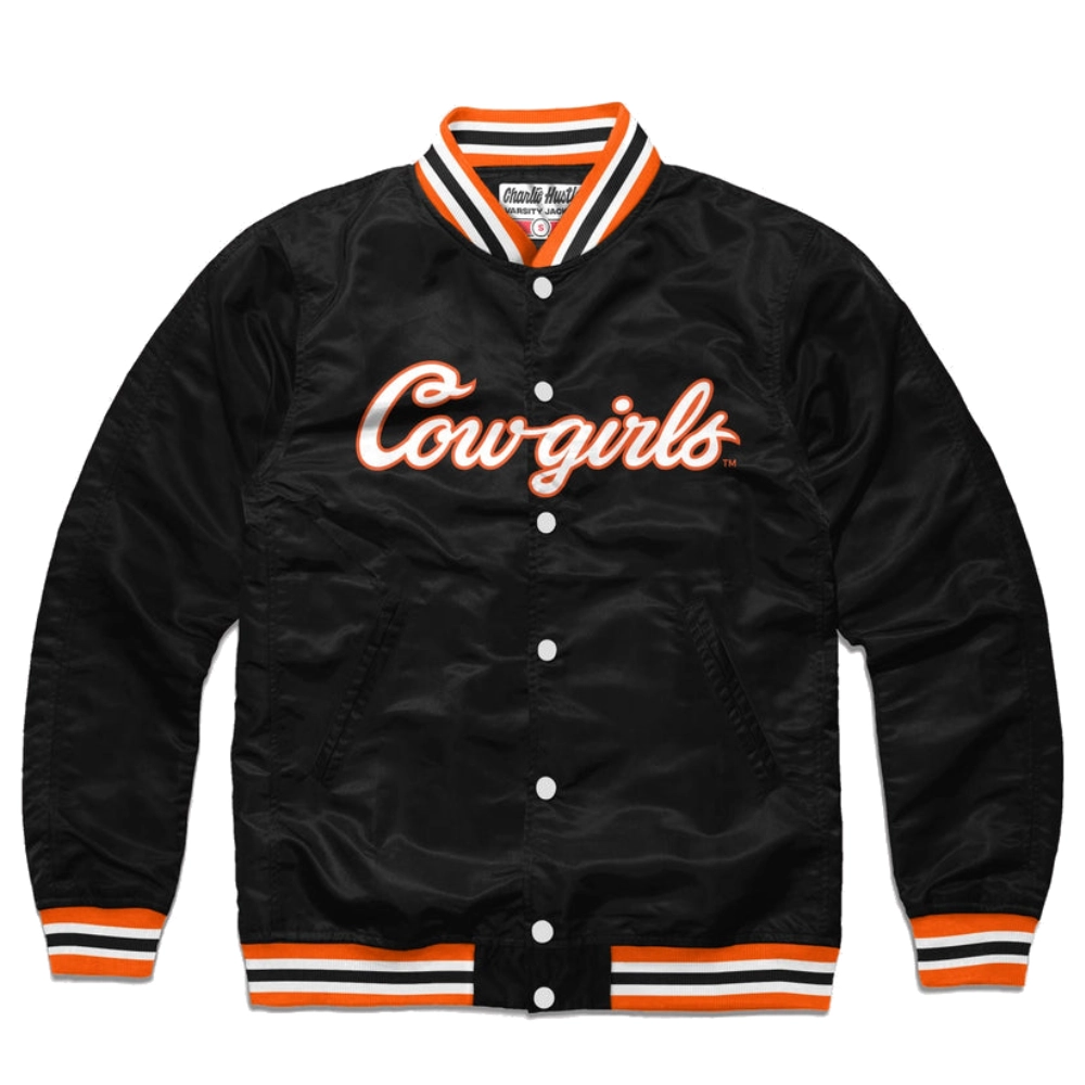 Oklahoma State Cowboys Full-Snap Satin Bomber Varsity Jacket - Black