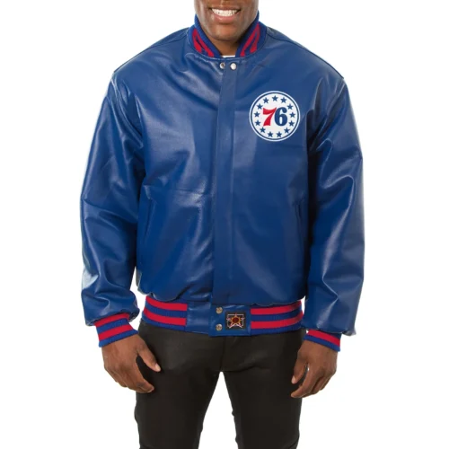 Philadelphia 76ers Blue Full Leather Varsity Jacket
