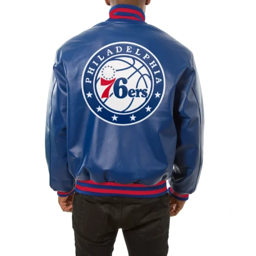 Alternative view of Philadelphia 76ers Blue Full Leather Varsity Jacket