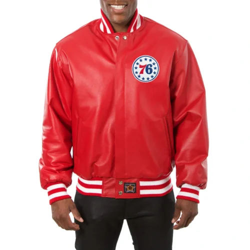 Philadelphia 76ers Red Full Leather Varsity Jacket