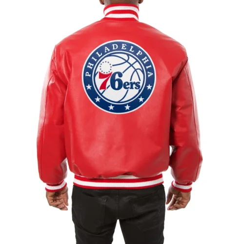 Alternative view of Philadelphia 76ers Red Full Leather Varsity Jacket