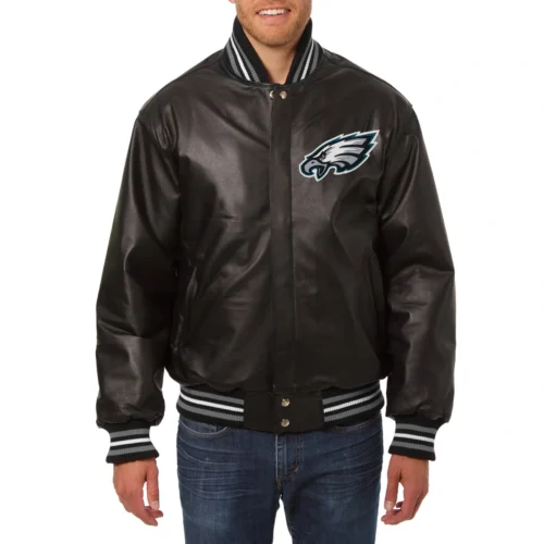 Philadelphia Eagles Full Leather Varsity Jacket - Black