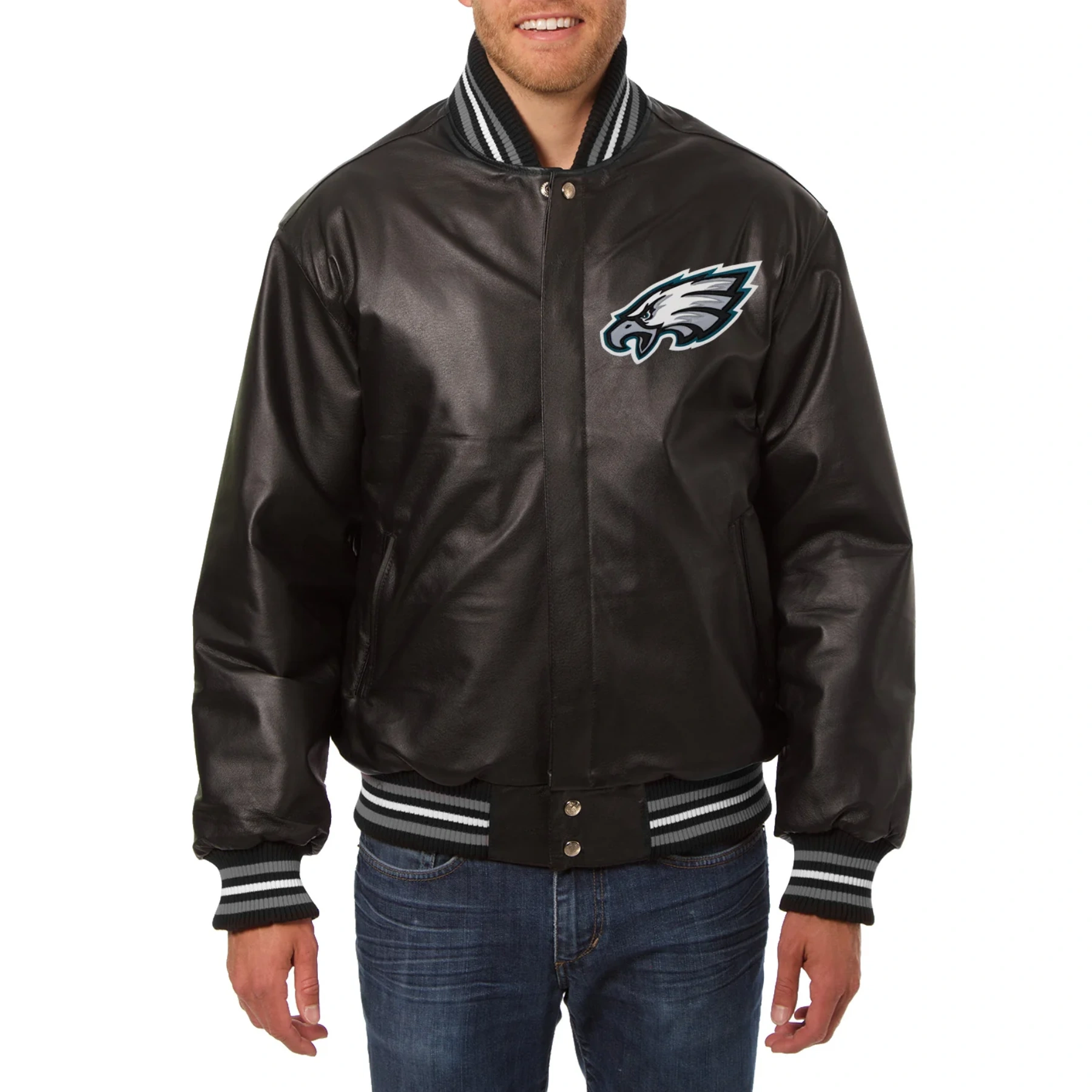 Philadelphia Eagles Full Leather Varsity Jacket - Black