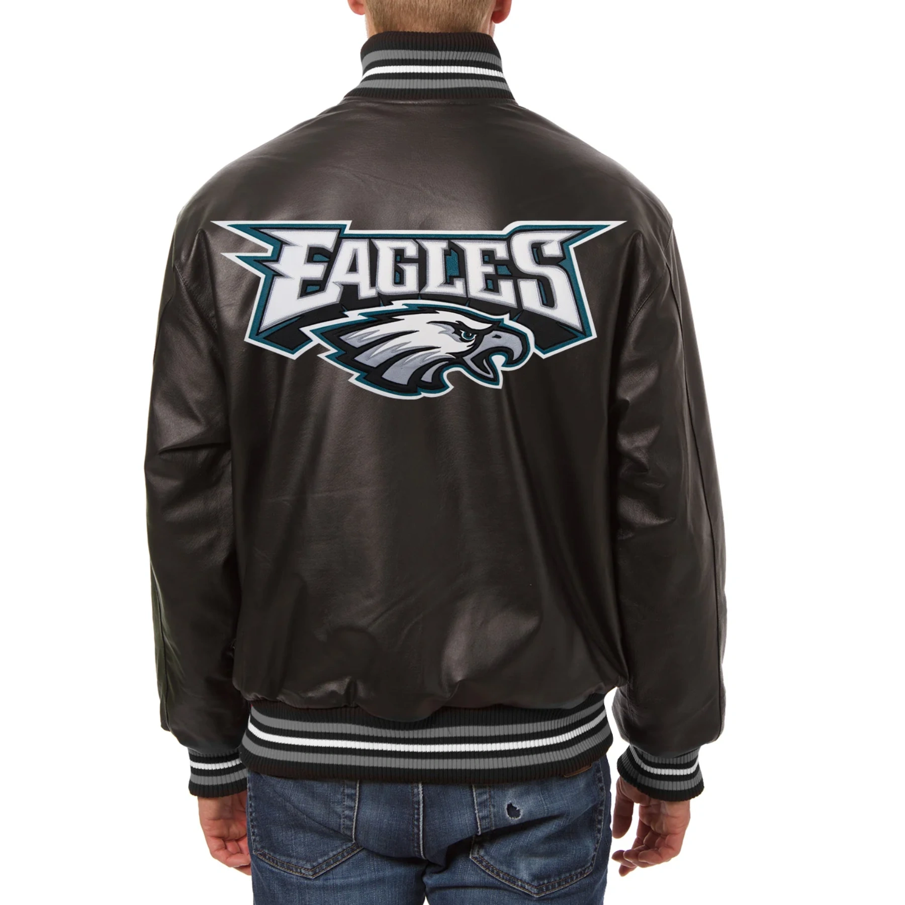 Philadelphia Eagles Full Leather Varsity Jacket - Black - Image 2