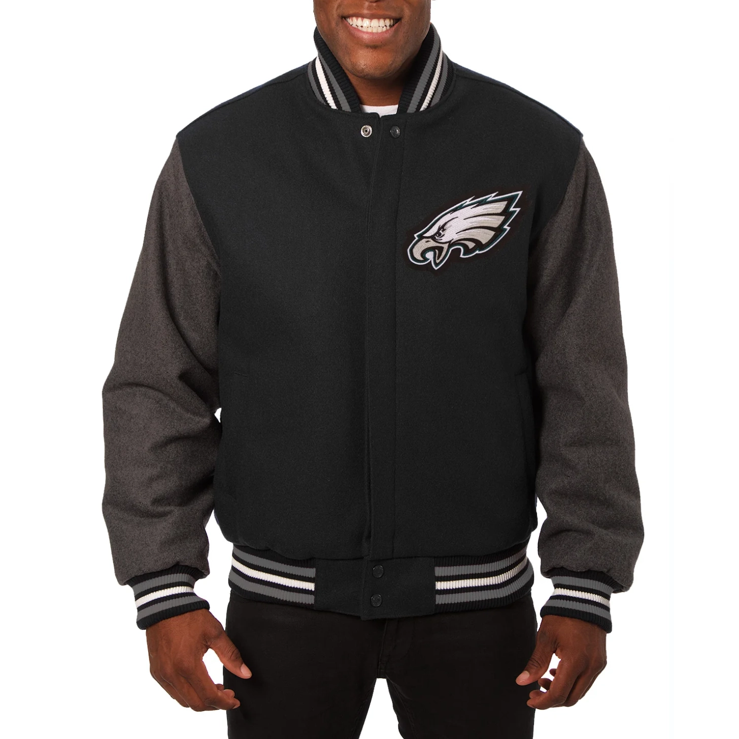 Philadelphia Eagles Handmade Two Tone Black/Gray Wool Varsity Jacket