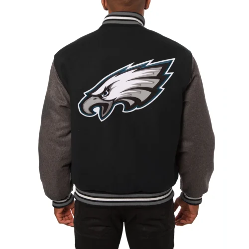 Alternative view of Philadelphia Eagles Handmade Two Tone  Black/Gray Wool Varsity Jacket