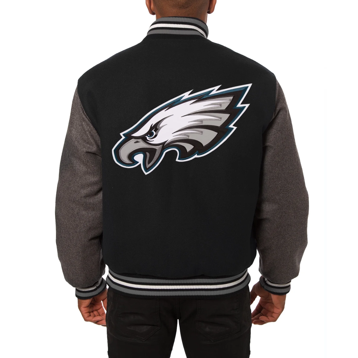 Philadelphia Eagles Handmade Two Tone Black/Gray Wool Varsity Jacket - Image 2