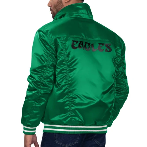 Alternative view of Philadelphia Eagles Silver Tab Trucker Varsity Satin Jacket - Green