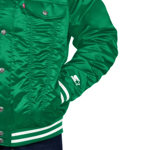 Philadelphia Eagles Silver Tab Trucker Varsity Satin Jacket - Green - Image 3