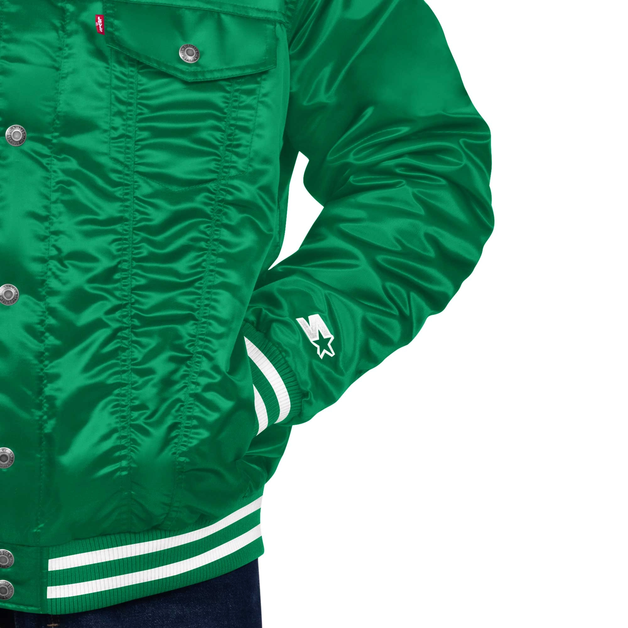 Philadelphia Eagles Silver Tab Trucker Varsity Satin Jacket - Green - Image 3