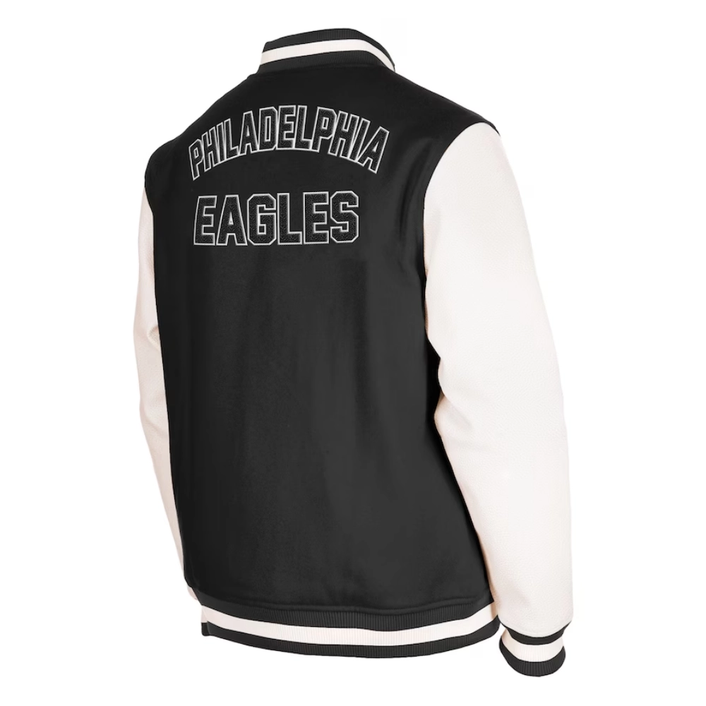 Philadelphia Eagles Third Down Full-Snap Wool & Leather Varsity Jacket - Black/White - Image 2
