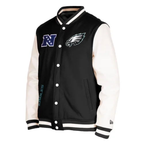 Philadelphia Eagles Third Down Full-Snap Wool & Leather Varsity Jacket - Black/White